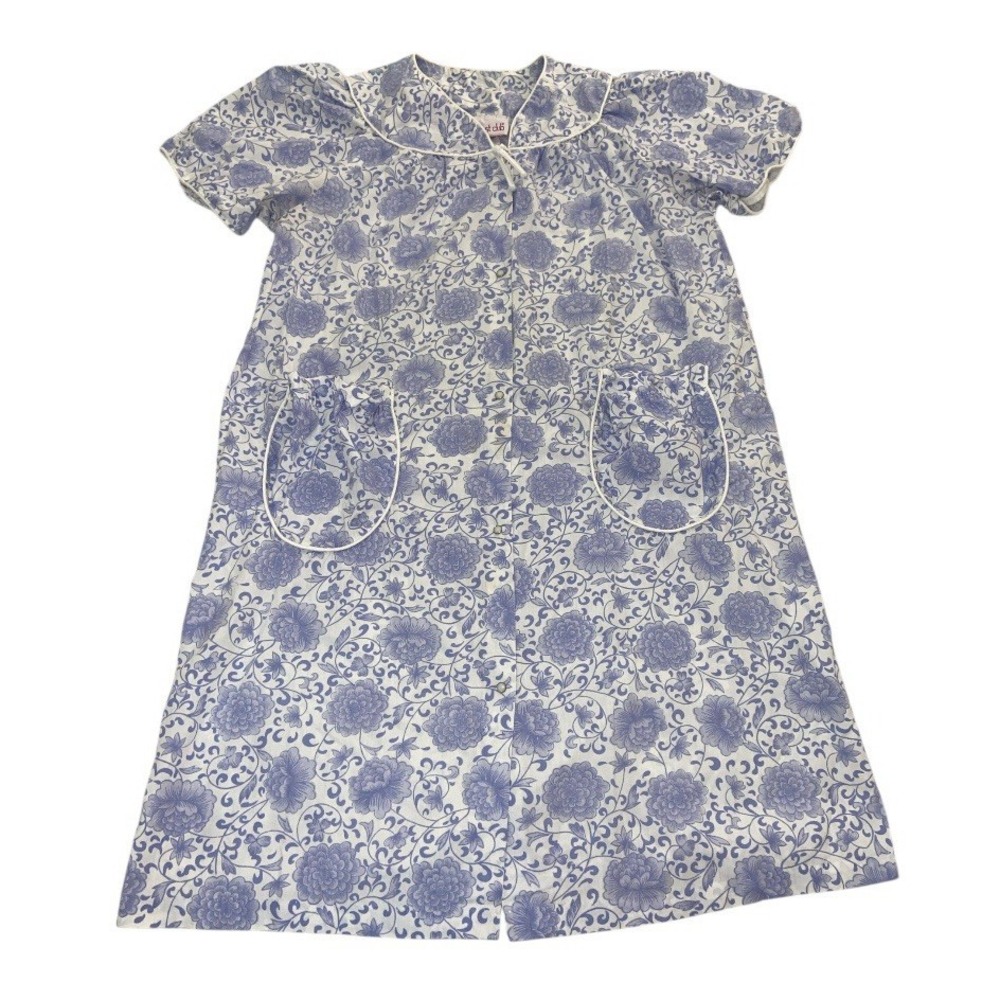 Vintage Breakfast Club Floral Housecoat Medium Pearl Snap Nightgown House Dress